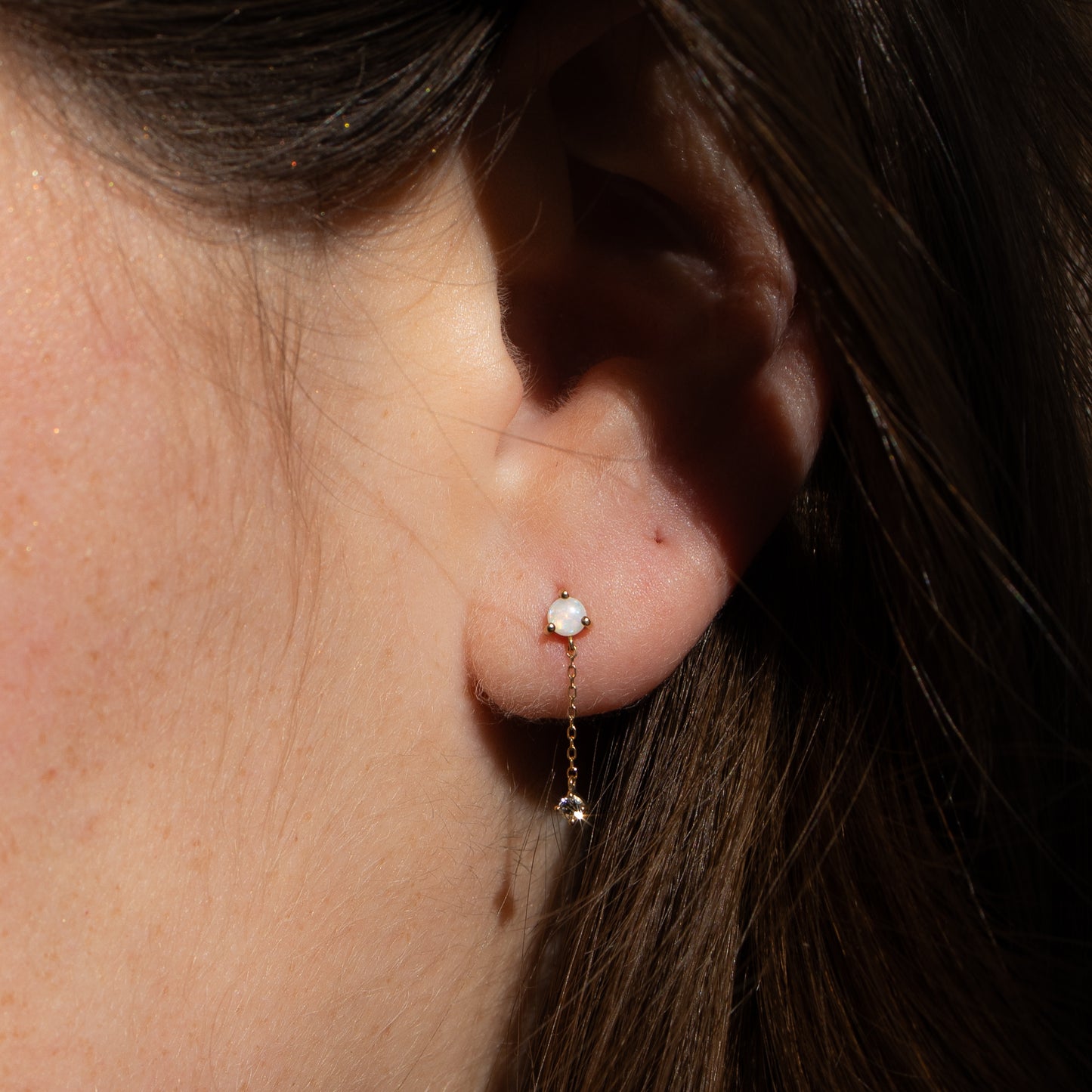 Single Opal Topaz Chain Stud