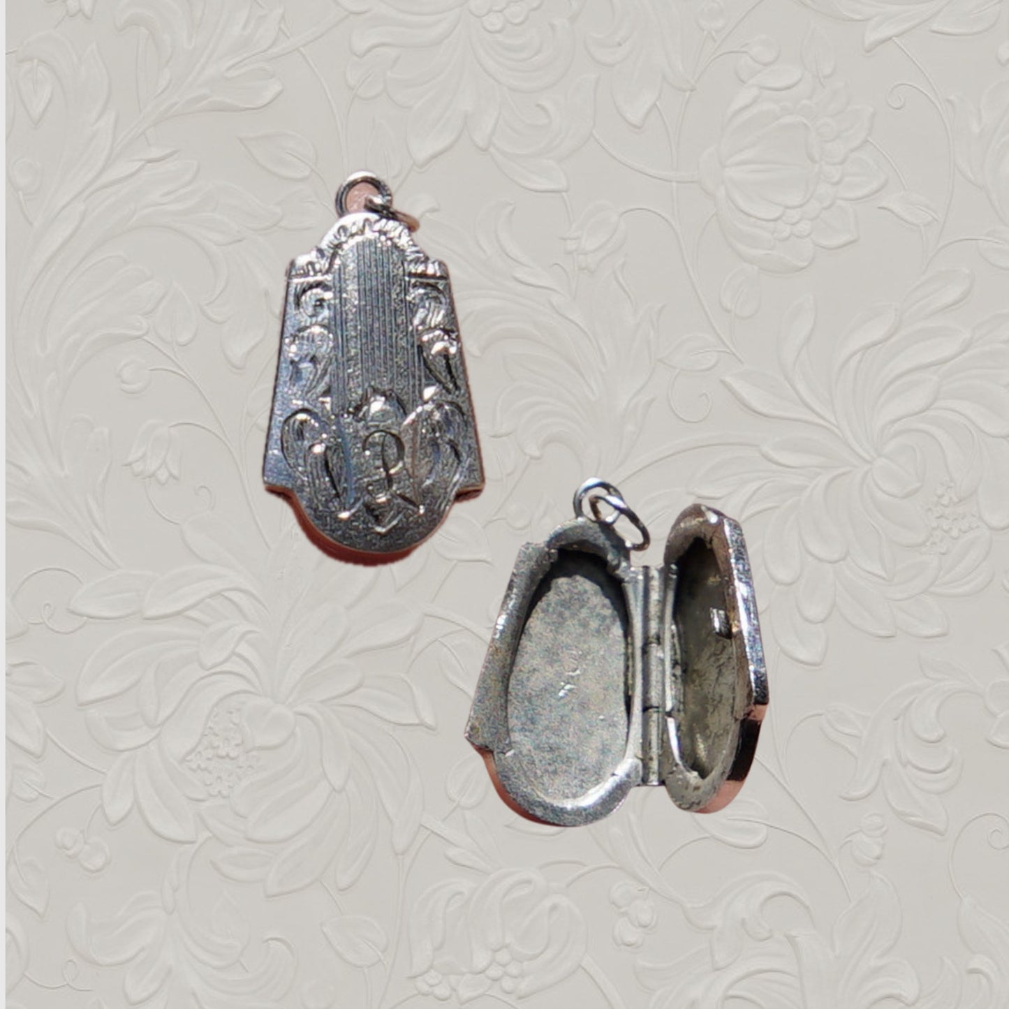 Vintage White Gold Engraved Locket Charm