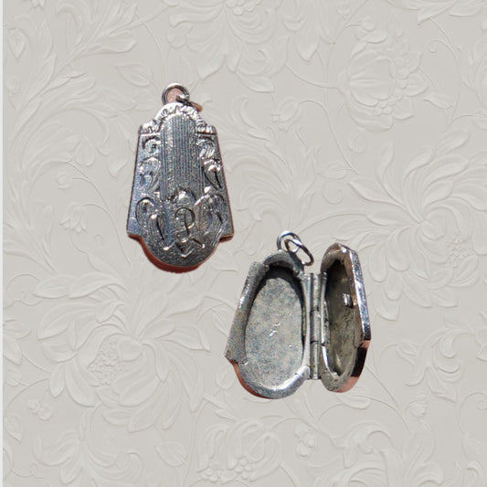 Vintage White Gold Engraved Locket Charm