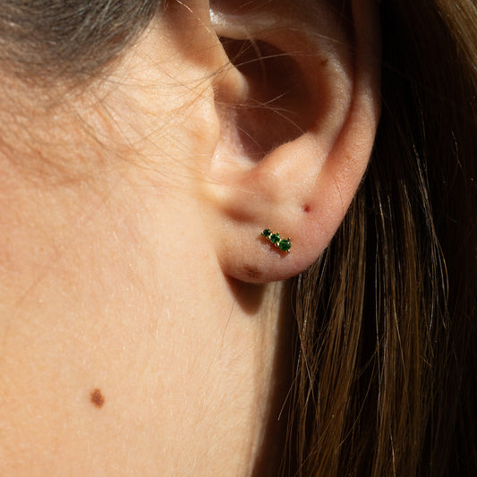 Single Three Green Tsavorite Garnet Stud