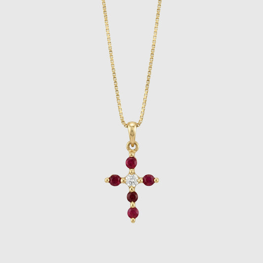 Ruby Diamond Cross Necklace