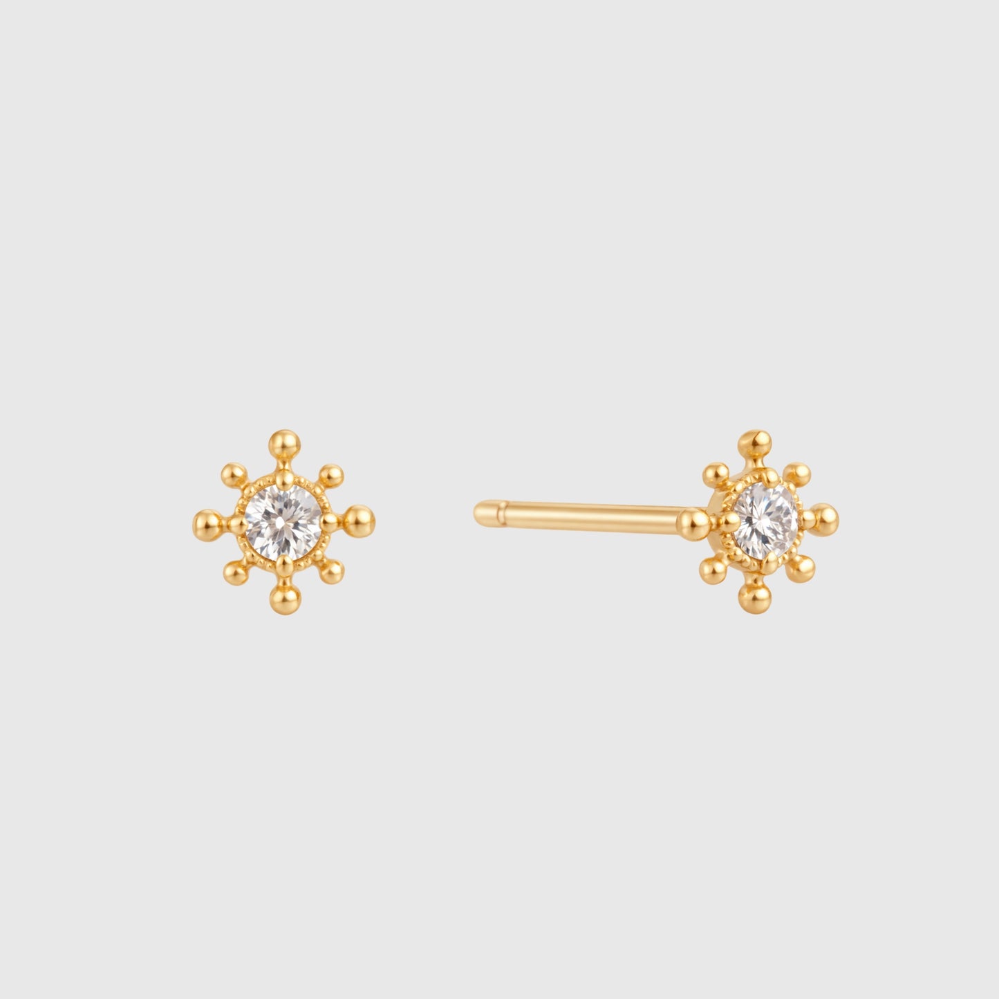 Single Beaded Solitaire Round Diamond Stud