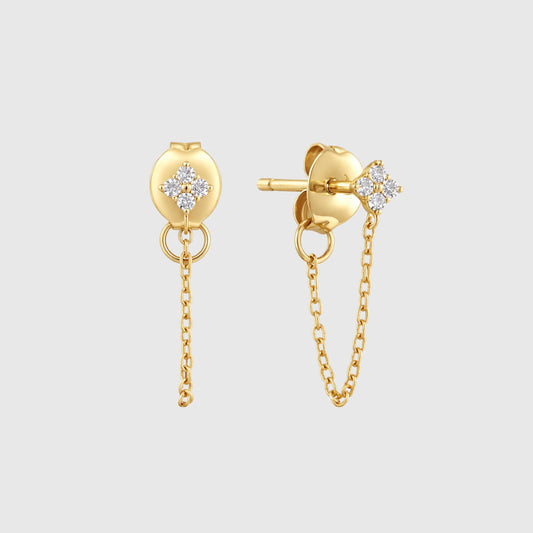 Single Four Diamond Cluster Chain Stud