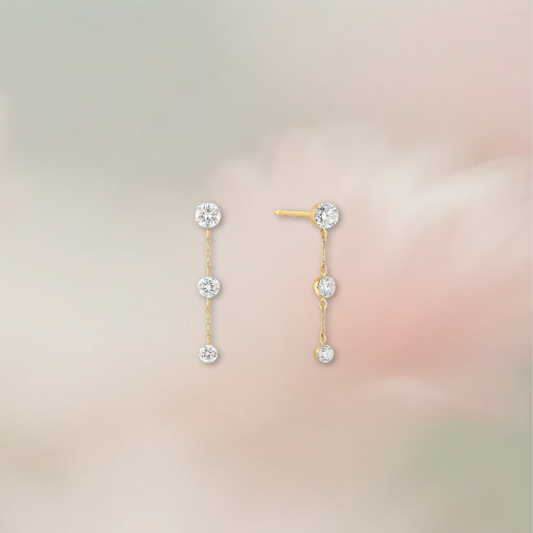 Triple Diamond Drop Studs